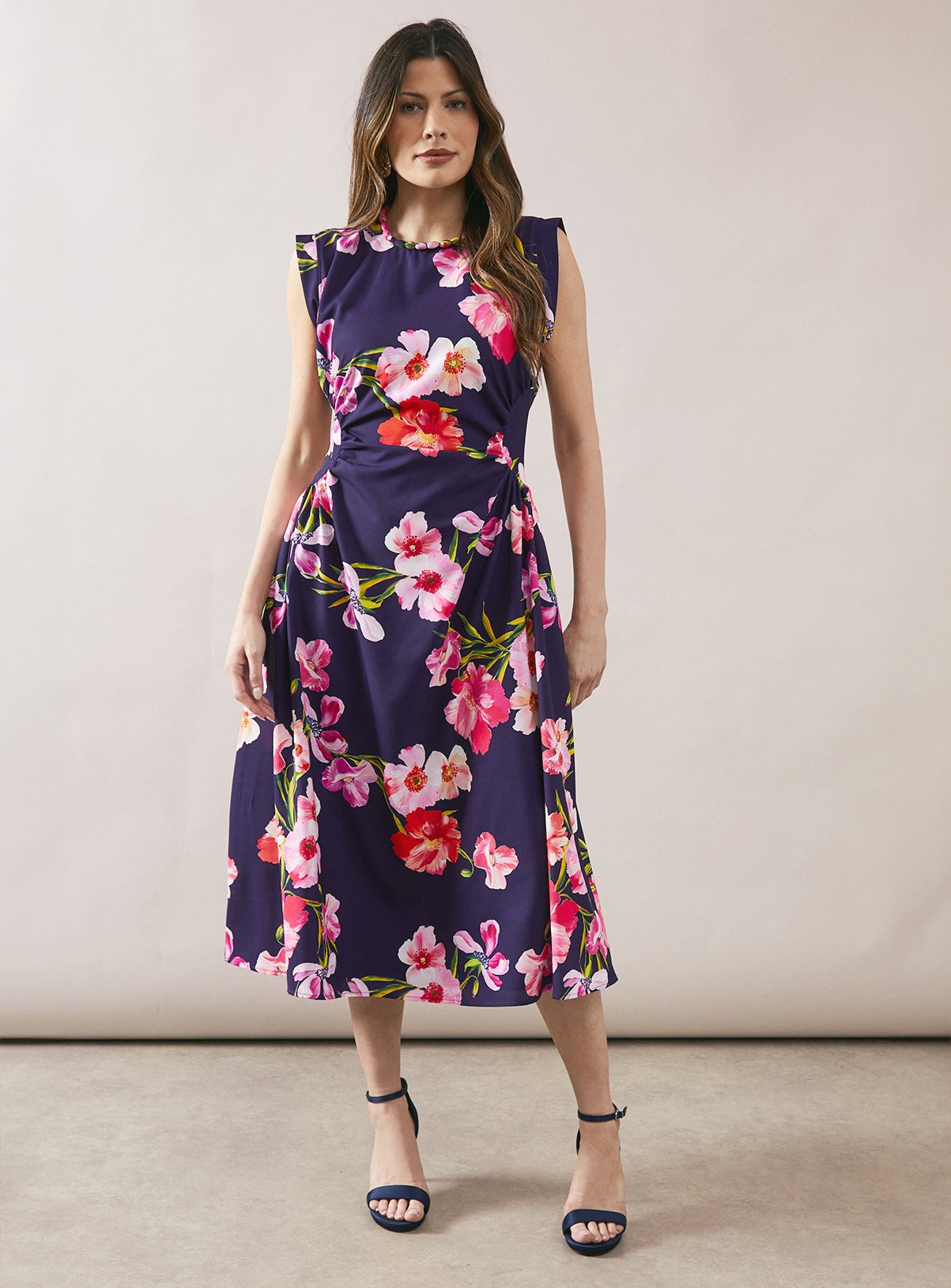 WALLIS Printed Bead Detail Midi Dress 