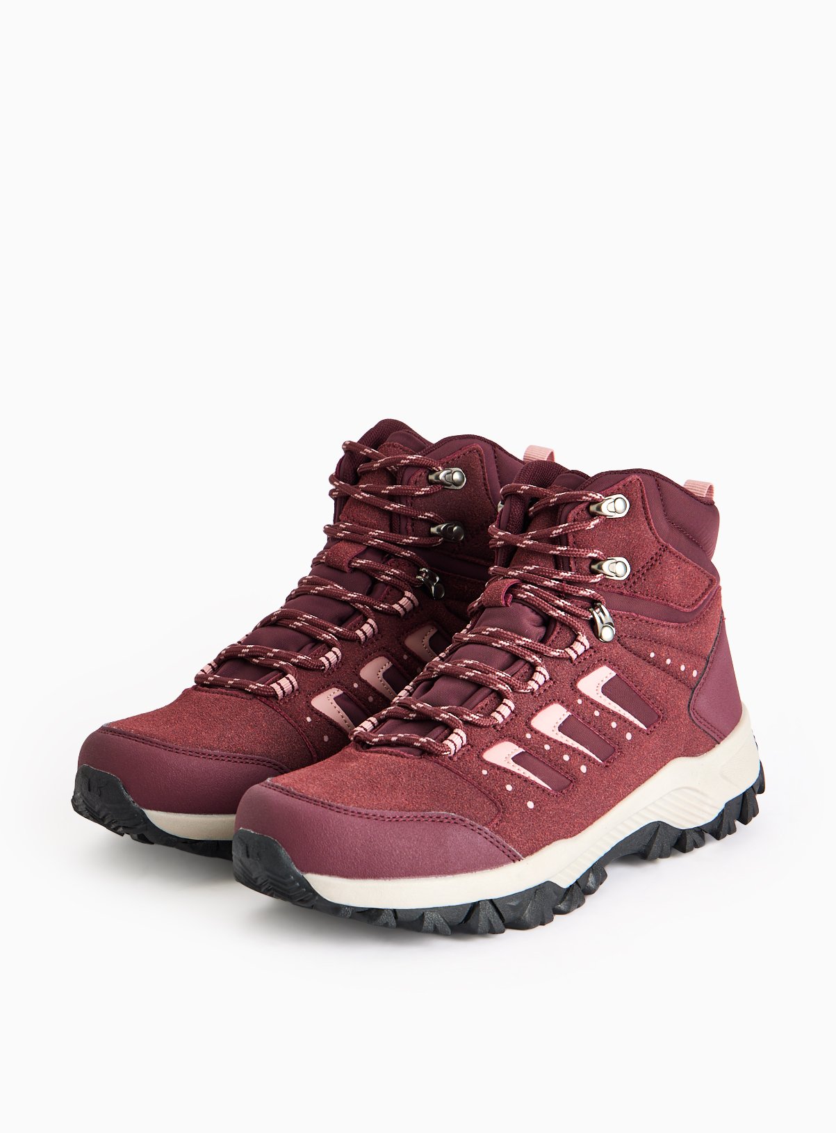 Burgundy Lace-Up Detail Hiker Boots 6