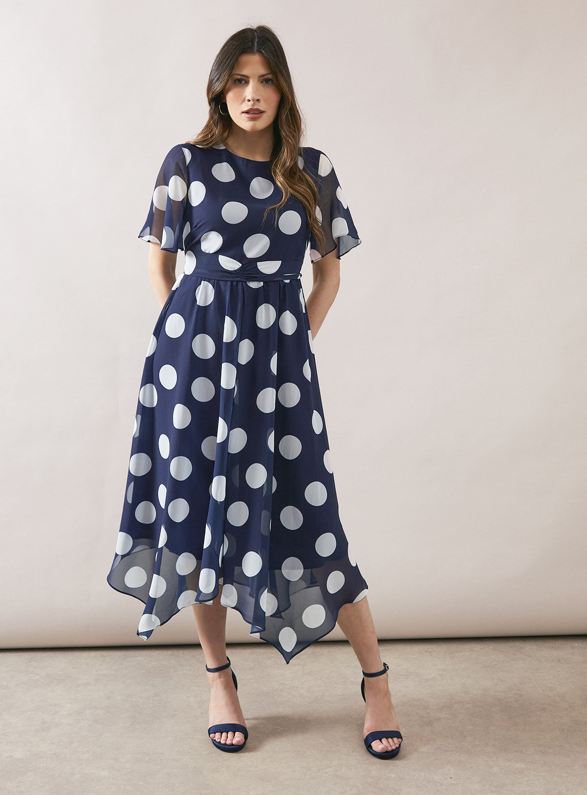 WALLIS Navy Spot Twist Front Midi Dress