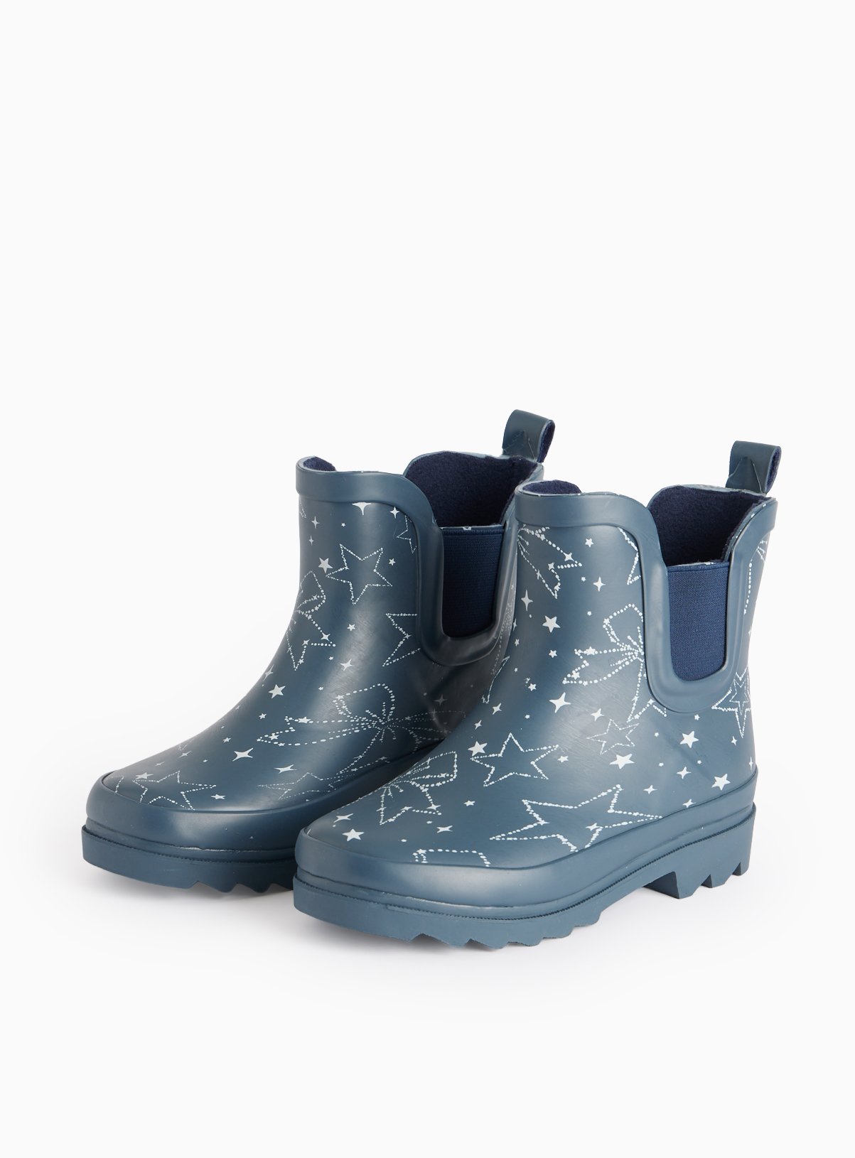 Navy Bow And Star Print Fleece Lined Wellies 2