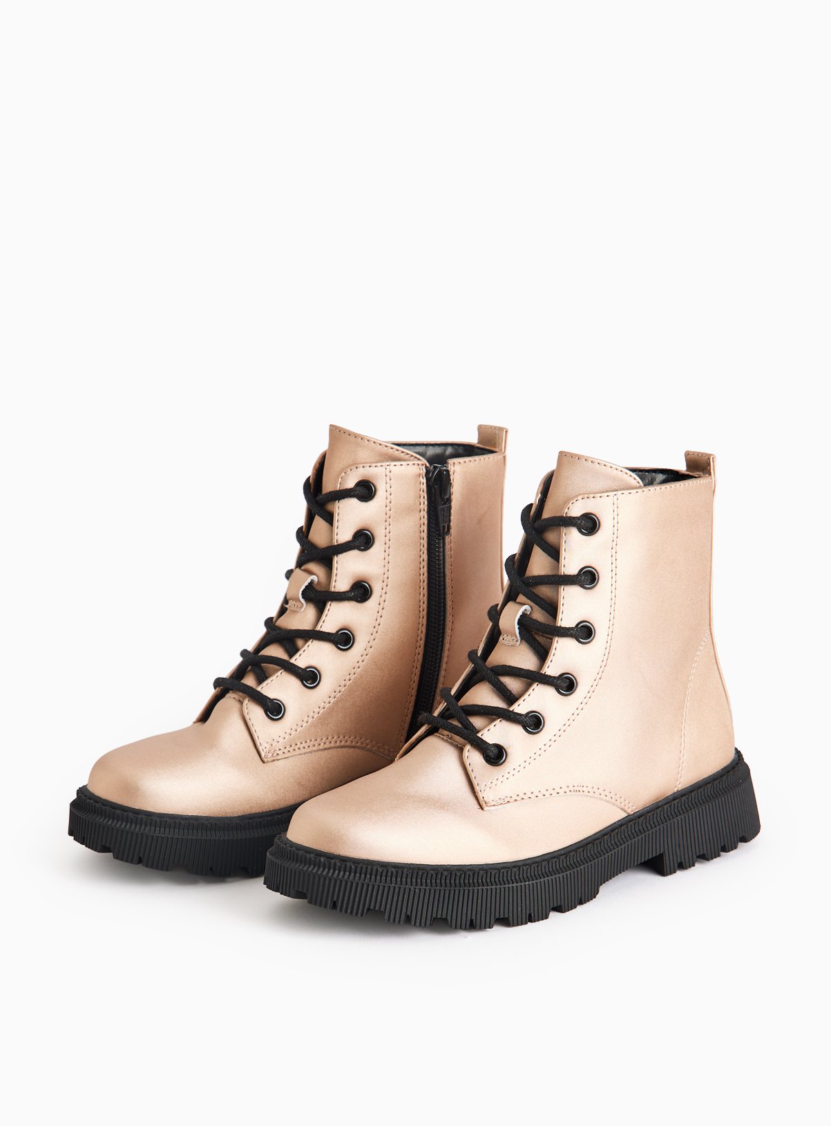 Rose Gold Satin Cover Lace Up Boots