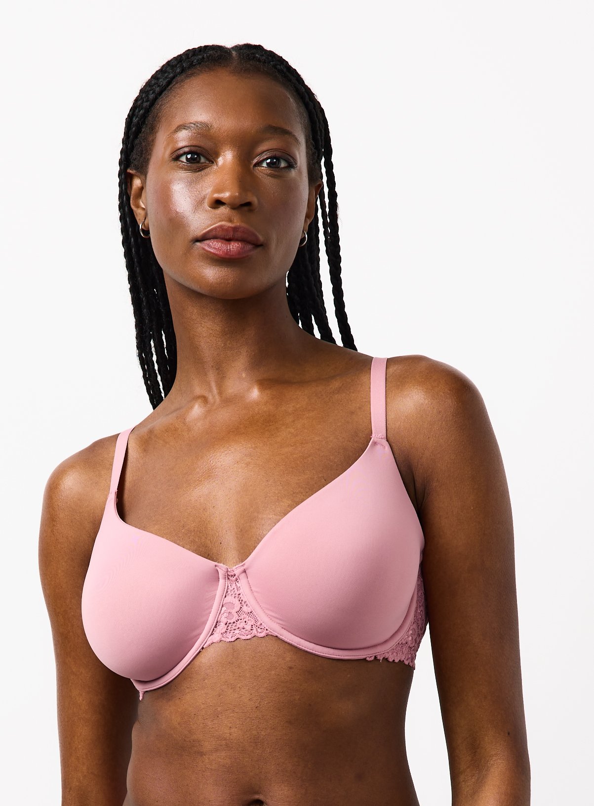 DD+ Pink Underwired Lace Detail Full Cup Bra 
