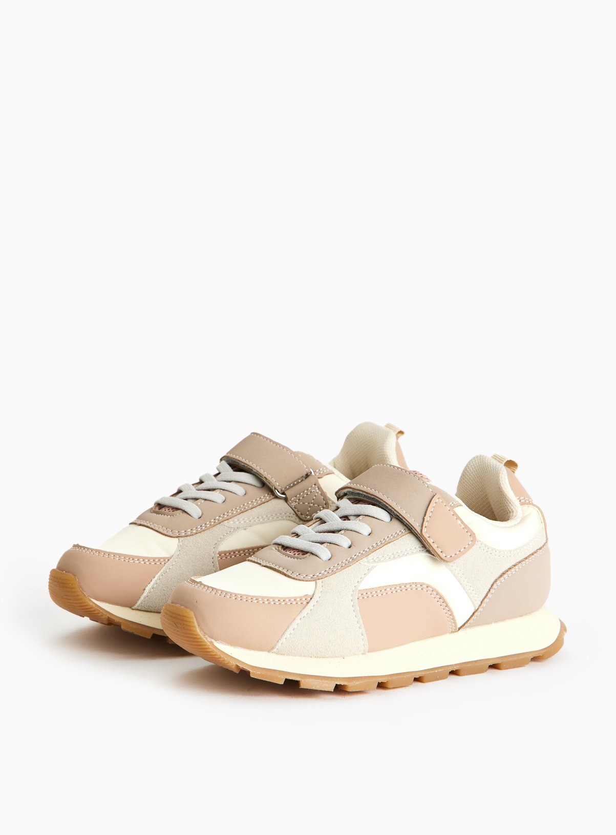 Beige Velcro Strap Jogger Trainers 