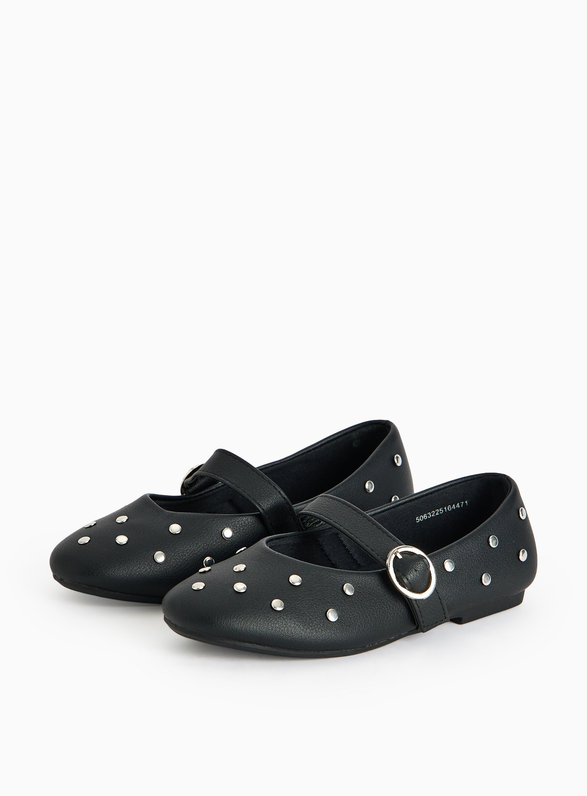 Black Faux Leather Studded Ballerina Shoes 