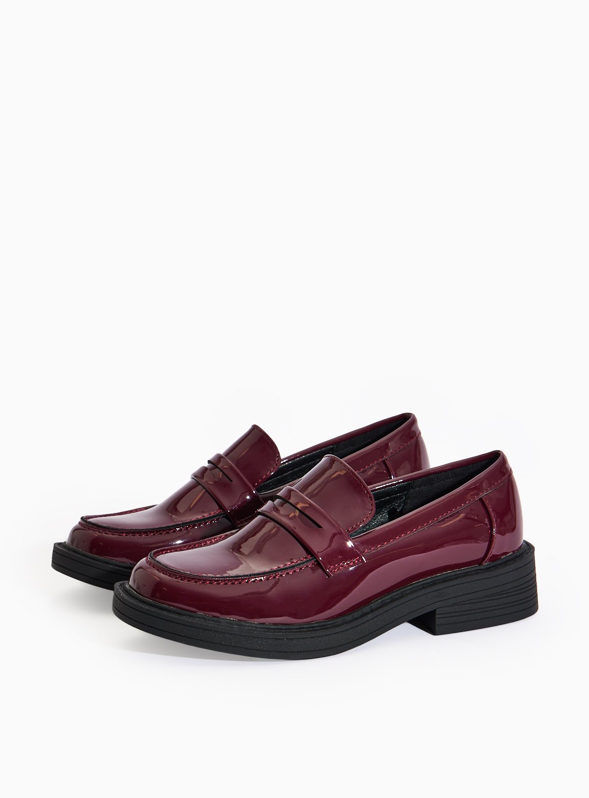 Burgundy Faux Patent Leather Part Loafers 