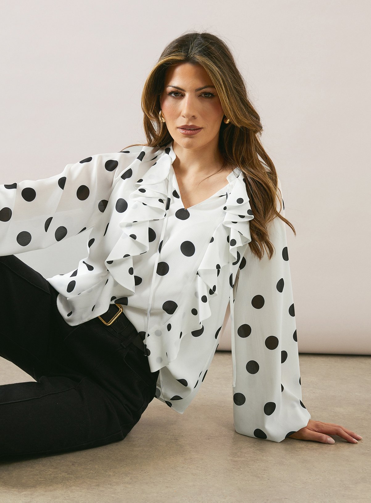 WALLIS Spot Asymmetric Ruffle Blouse 