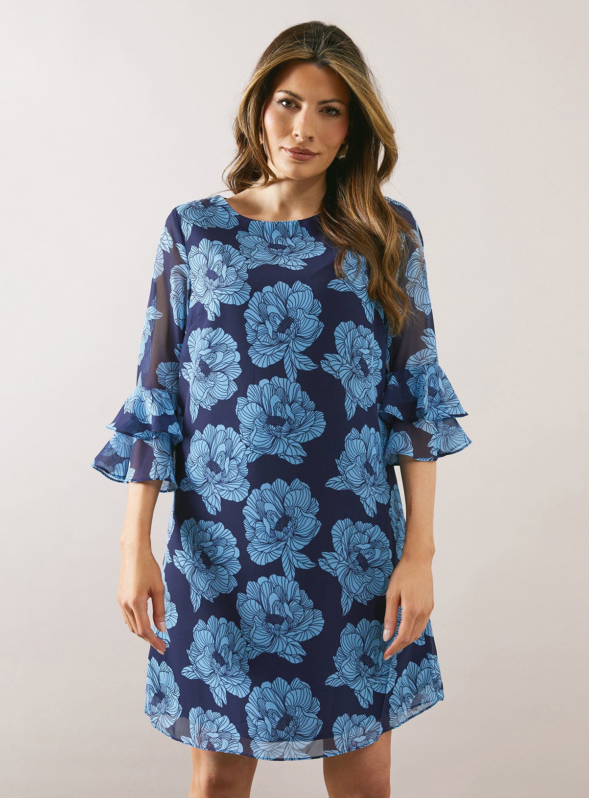 WALLIS Navy Floral Flute Shift Dress 
