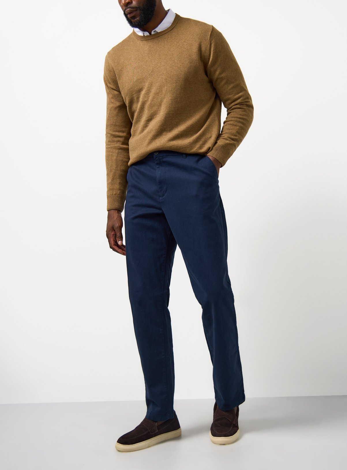 Navy Straight Leg Chino Trousers 44L