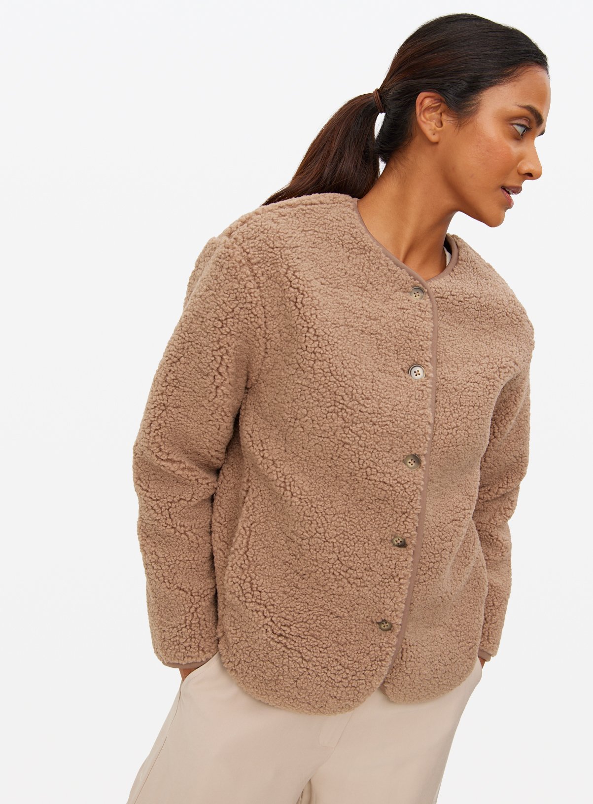 Tu Clothing Sainsburys Womens Fleece Buy Taupe Collarless Borg
