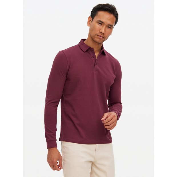 Buy Dark Red Long Sleeve Pique Polo Shirt L T-shirts and polos