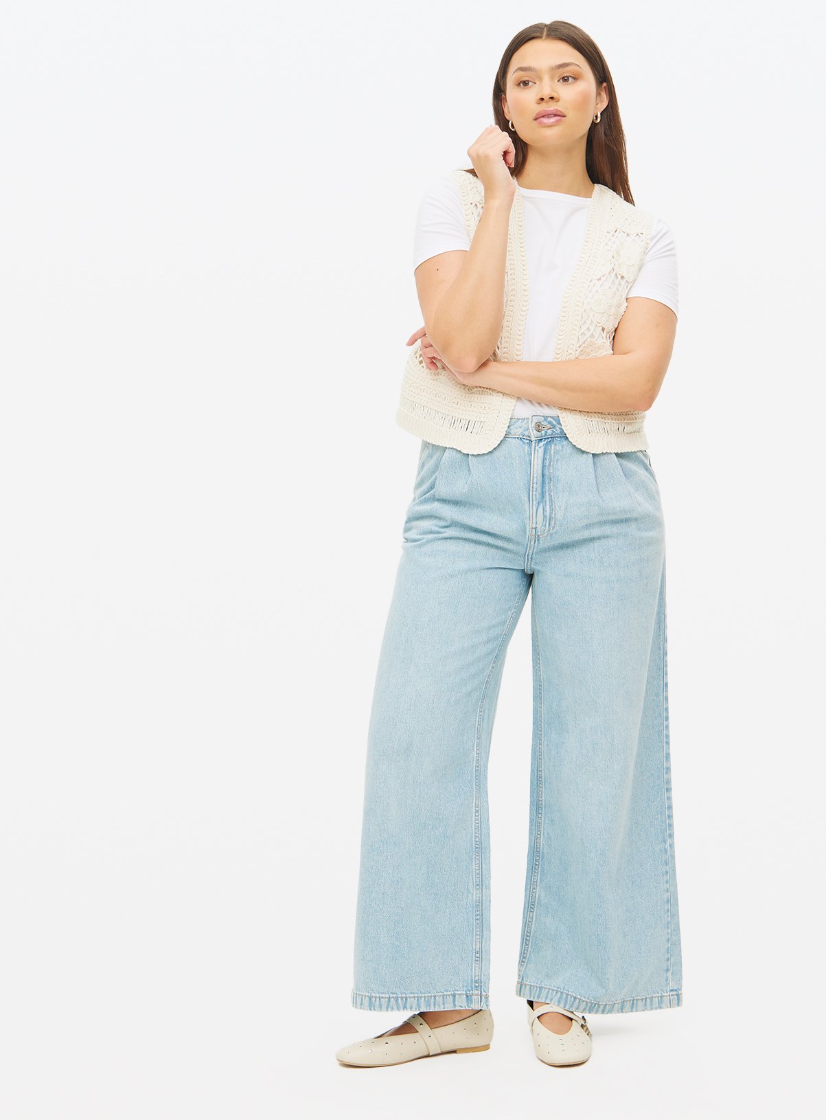 Light Bleach Washed Ultra Wide Leg Denim Jeans 