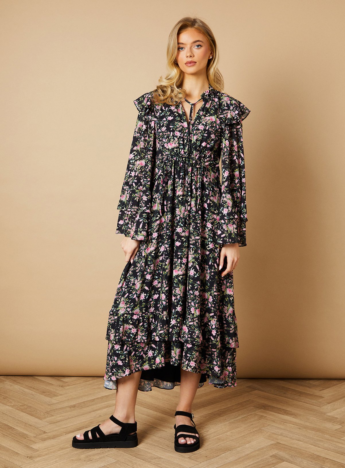 OASIS Floral Drawstring Waist Midi Dress 
