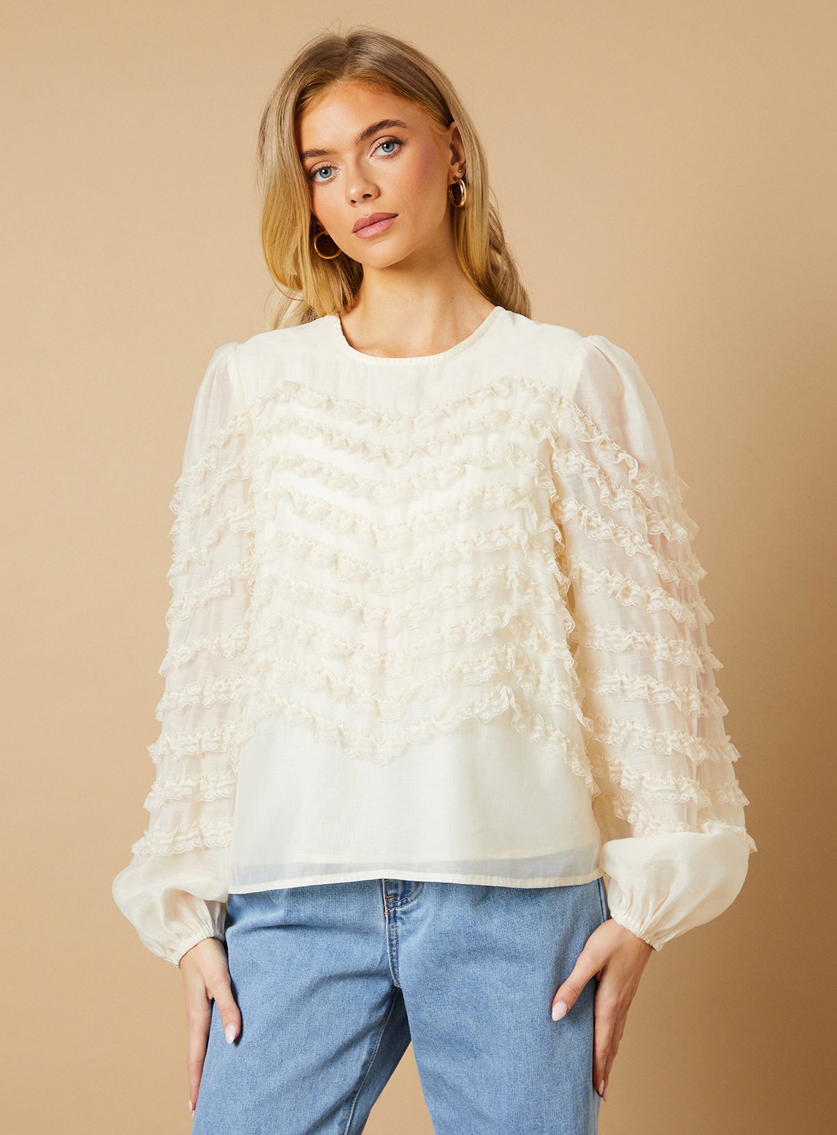 OASIS Ruffle Detail Long Sleeve Blouse 