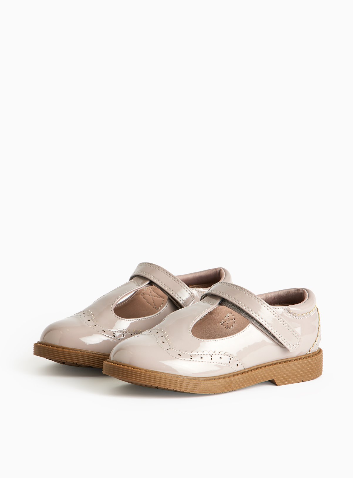 Neutral Pink Patent T-Bar Shoes  