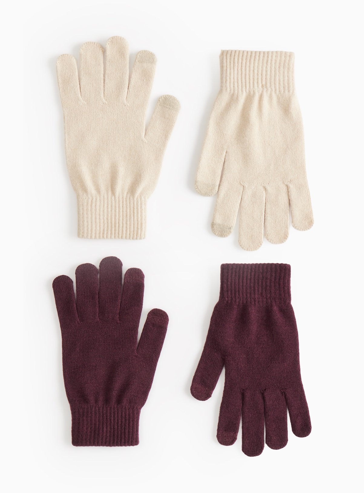 Beige & Burgundy Touchscreen Gloves 2 Pack One Size