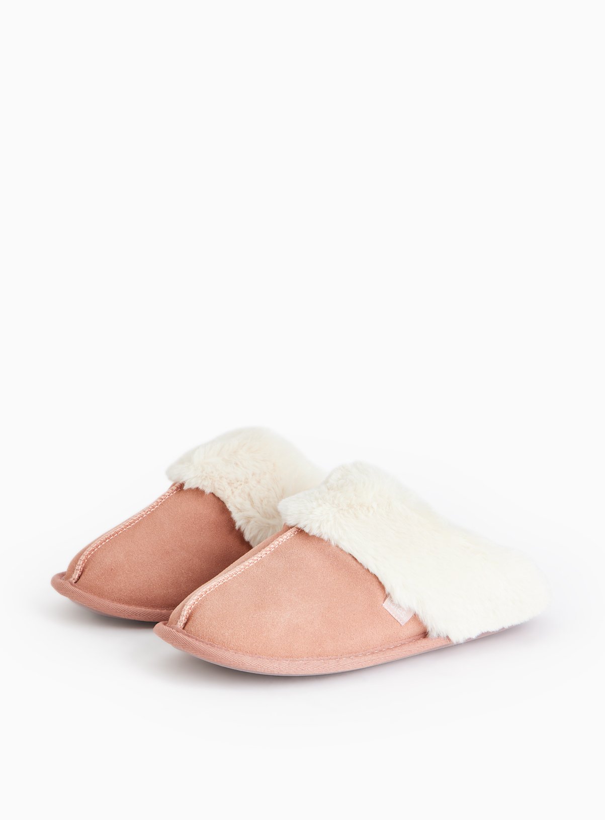 Pink Faux Fur Cuff Mule Slippers 