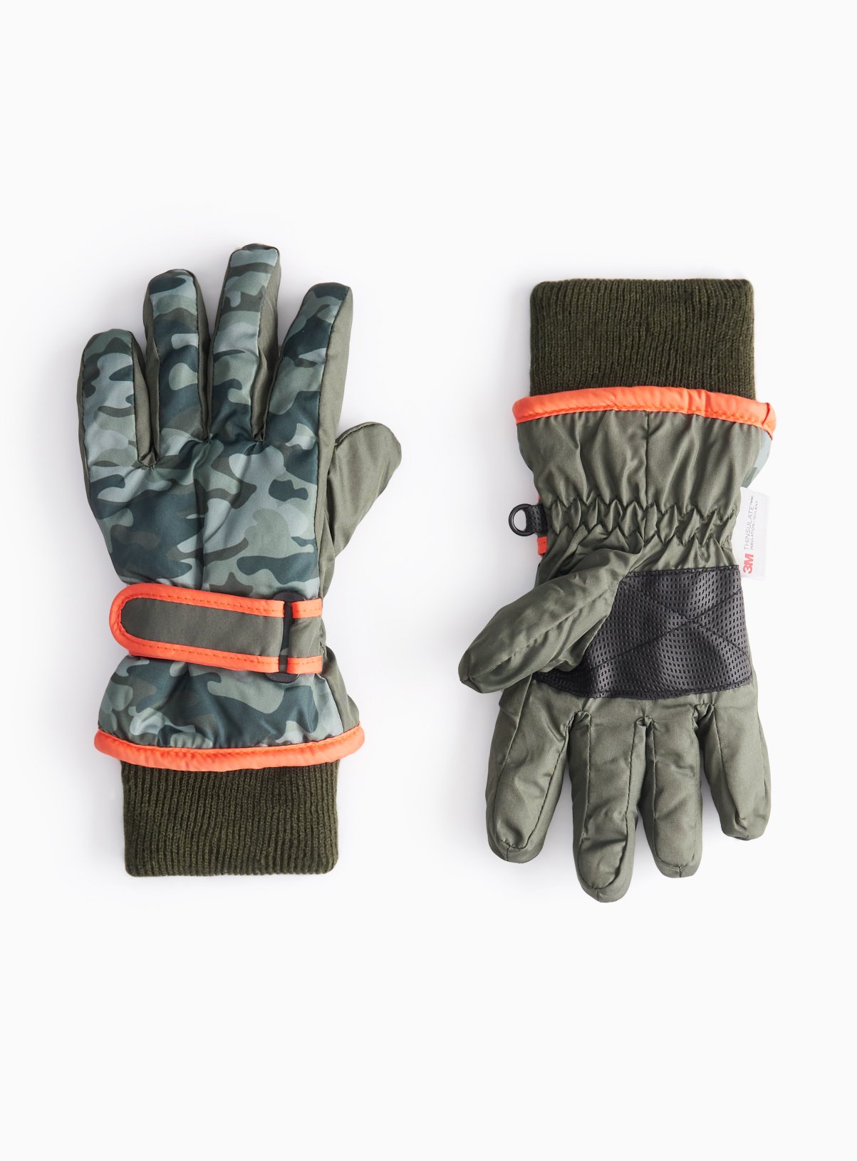 Green Camo Printed Snow Gloves 