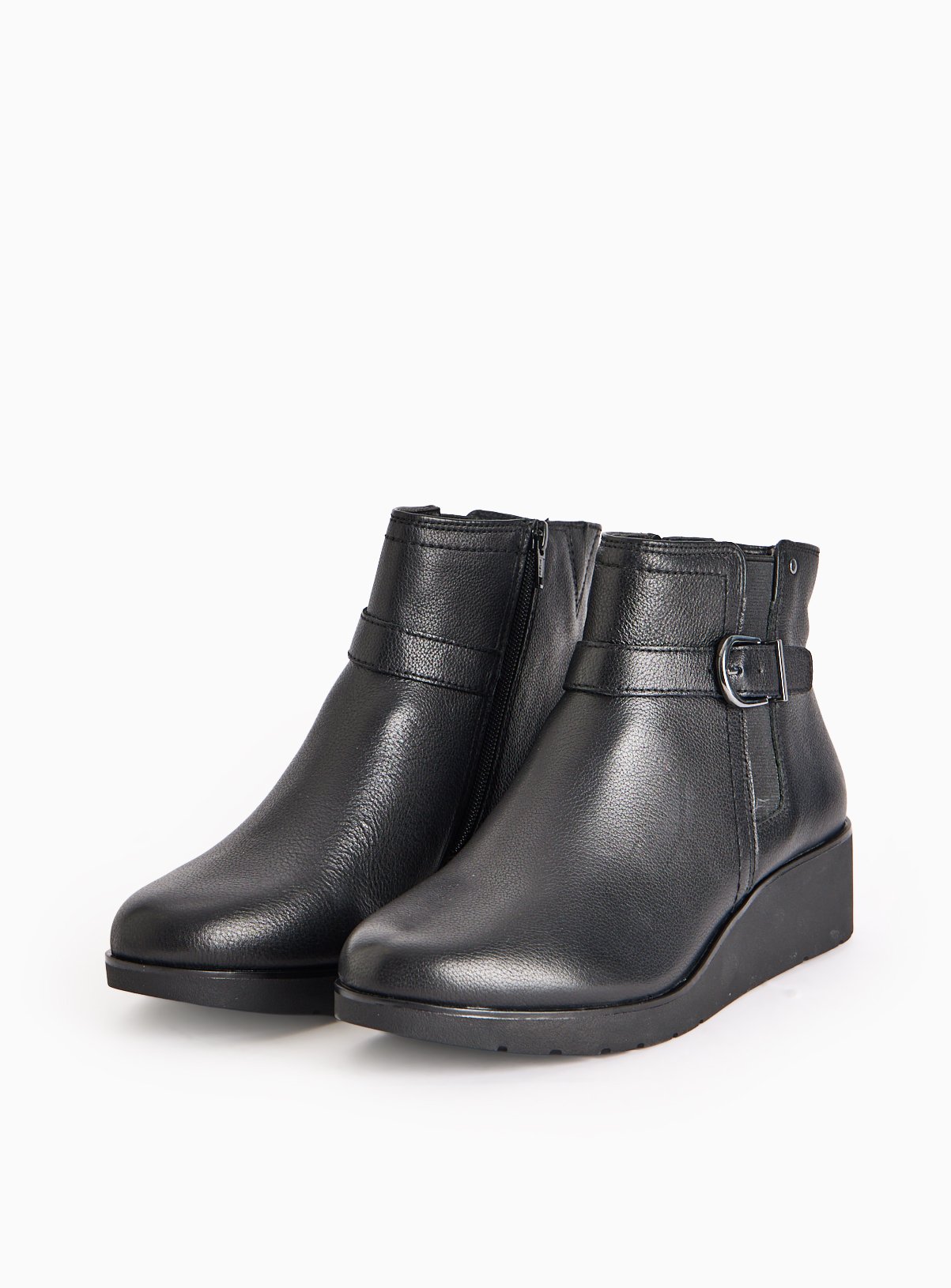 Black Leather Wedge Sole Ankle Boots