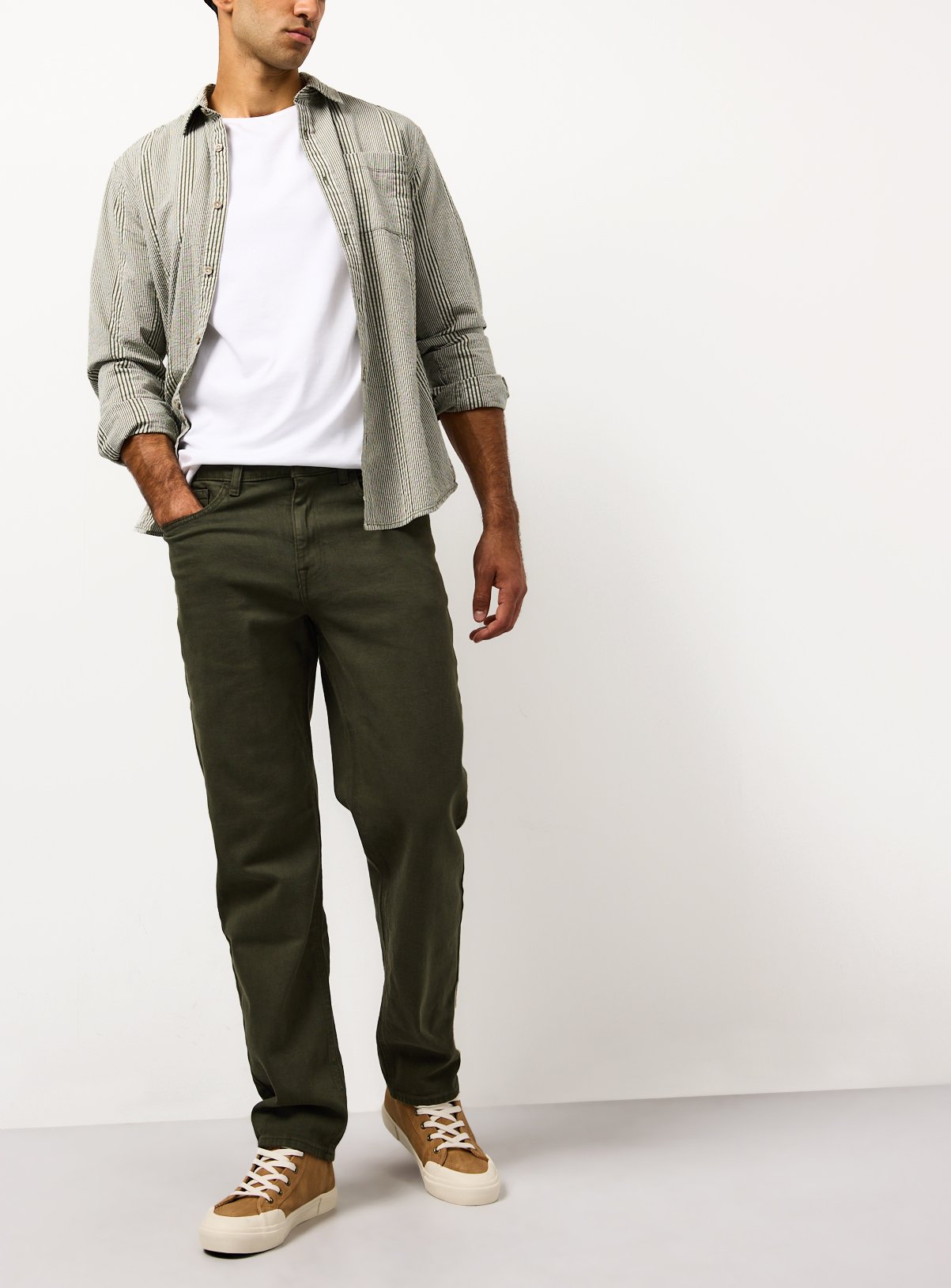 Khaki Denim Straight Leg Jeans 34R