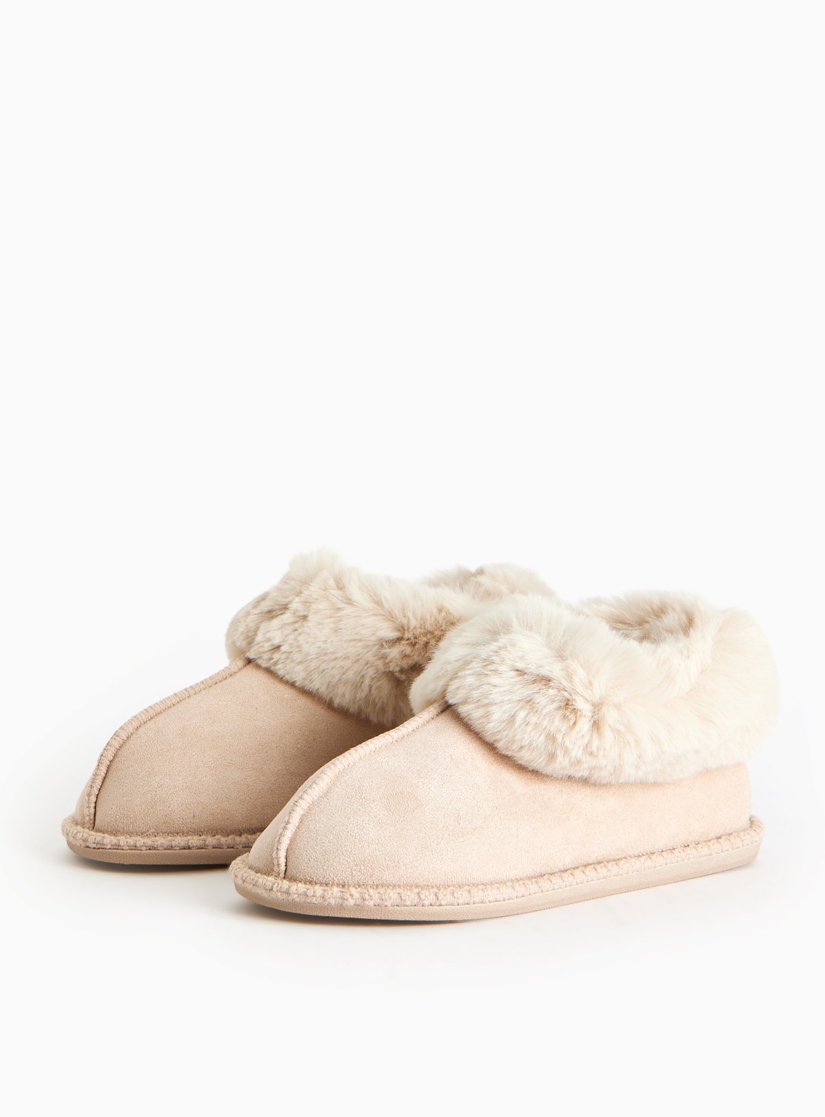 Stone Faux Suede Stitch Detail Slipper Boots 