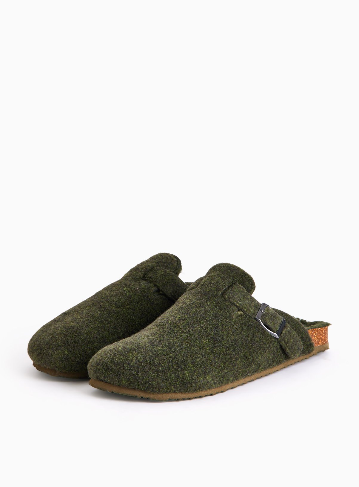 Khaki Felt Borg Lined Mule Slippers 