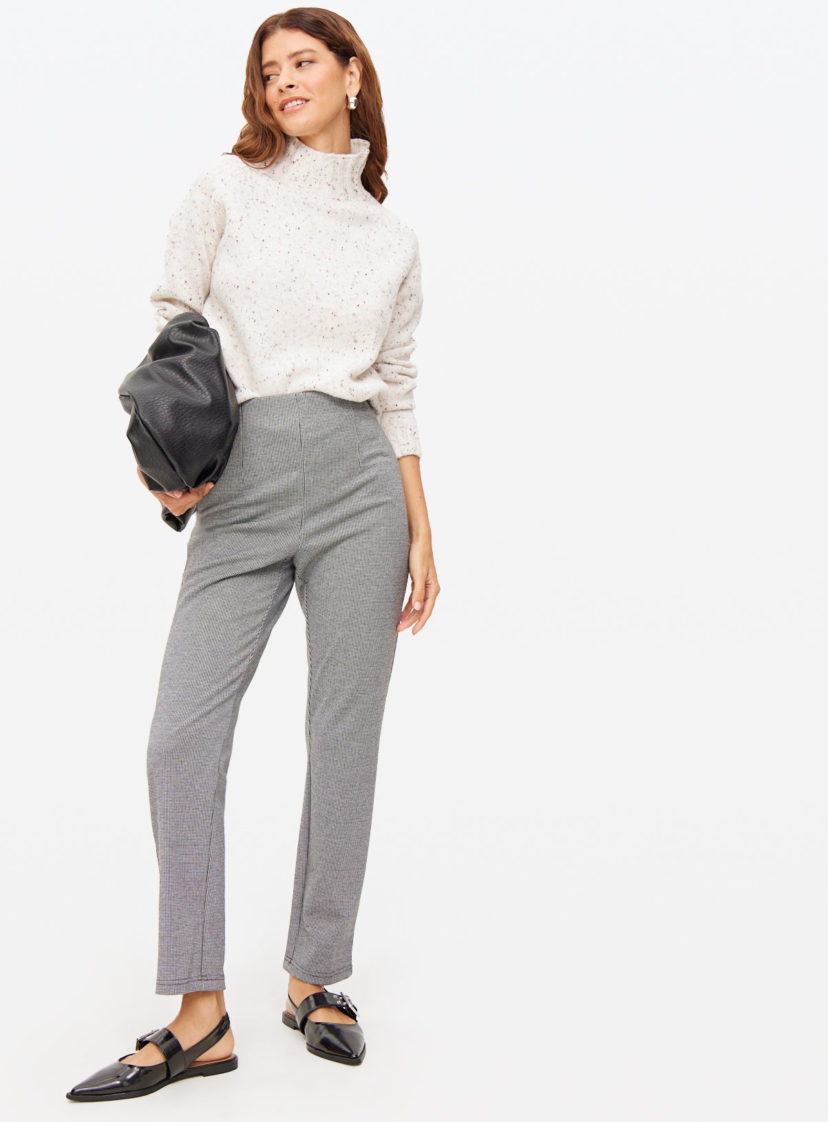Check Slim Leg Ponte Trousers 12S