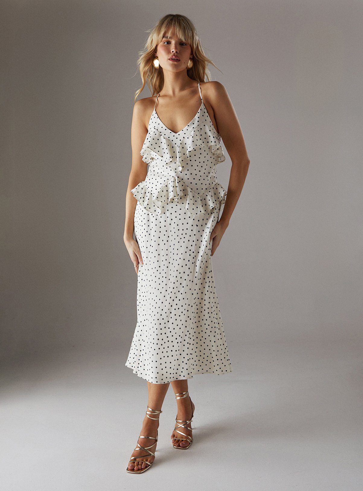 WAREHOUSE Ruffle Detail Bias Satin Dress 