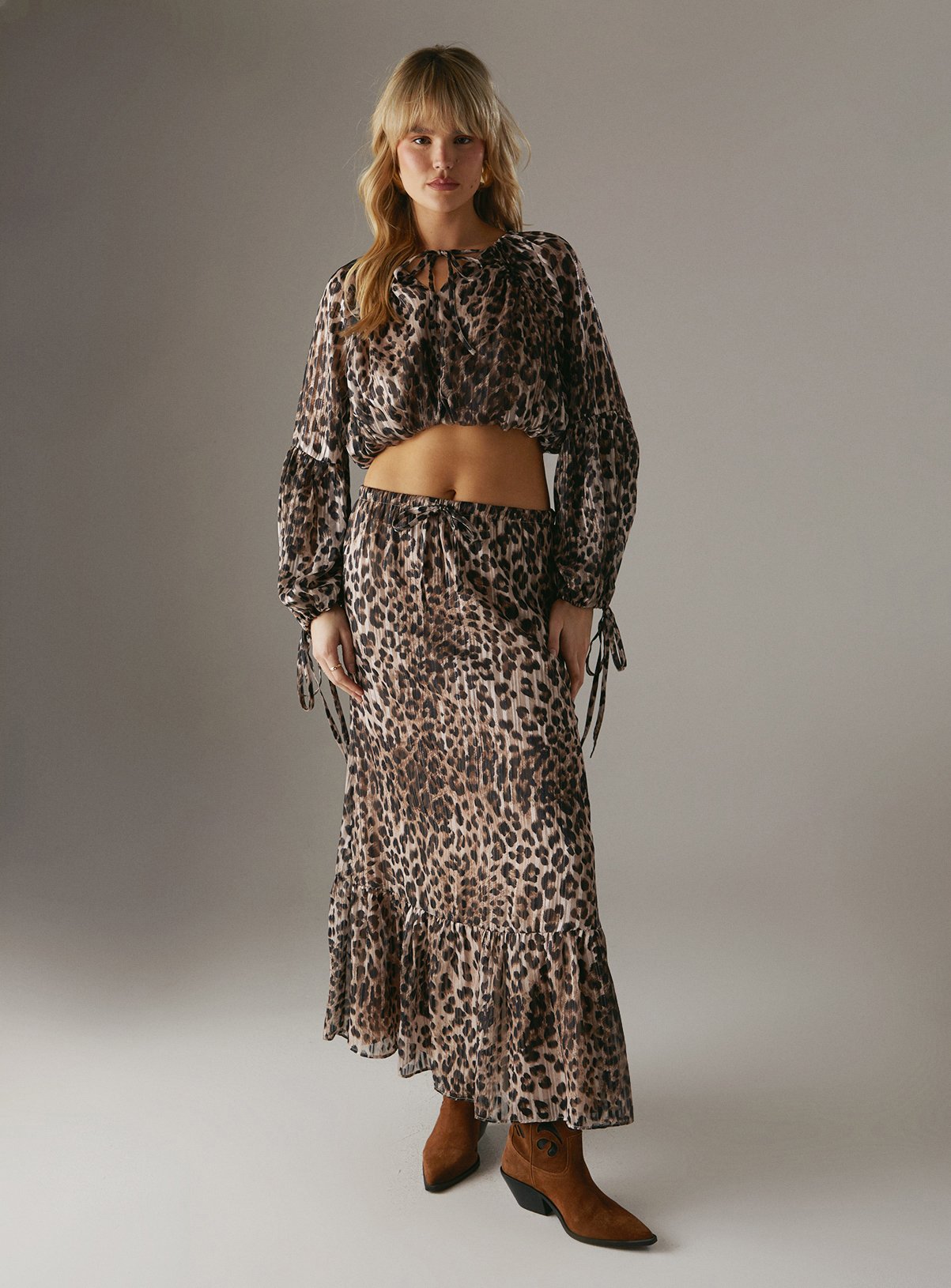 WAREHOUSE Animal Shadow Stripe Drawstring Waist Tier Maxi Co-ord Skirt 