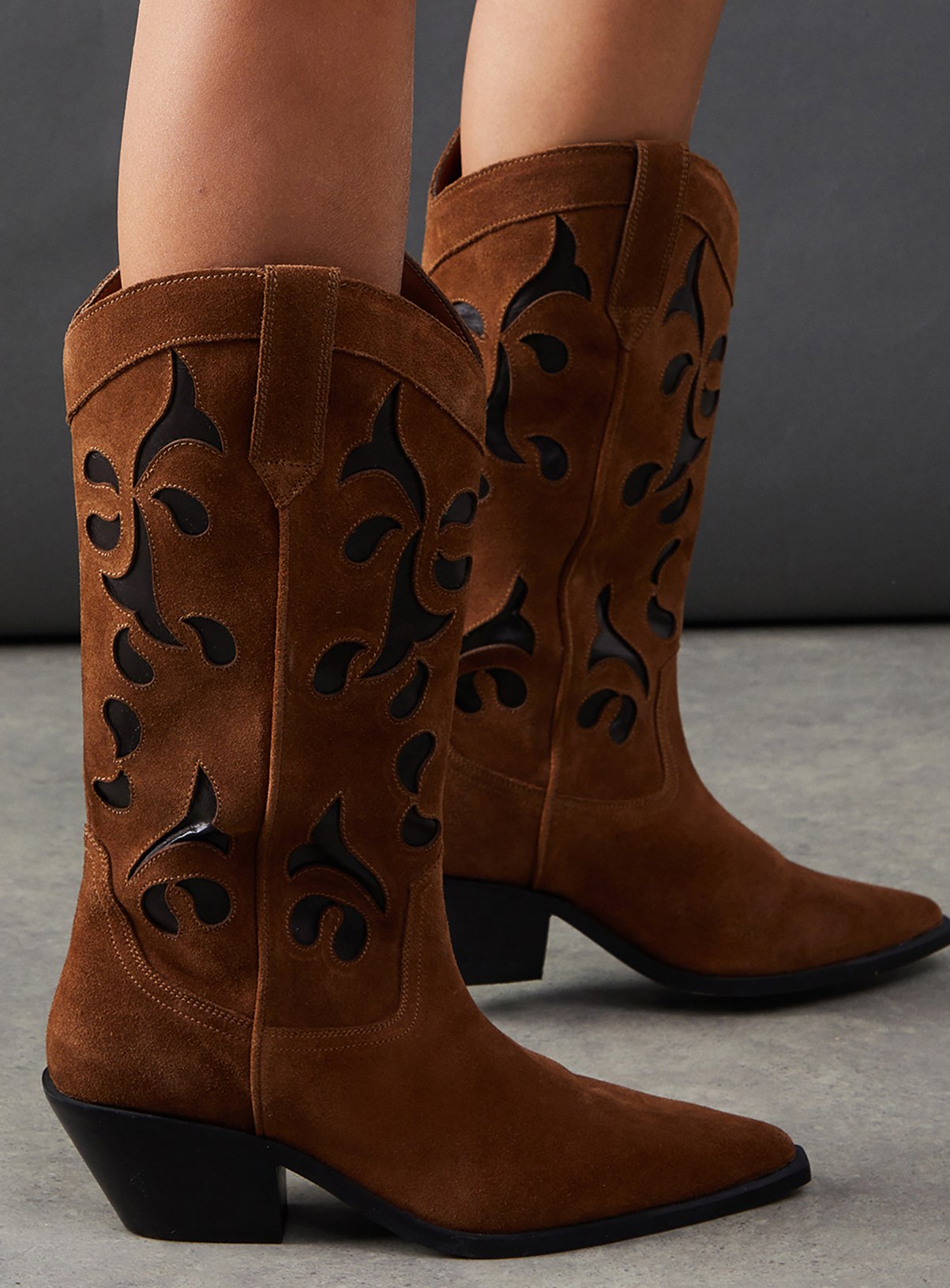 WAREHOUSE Faith For Warehouse: Sadie Suede Cutout Western Boots 