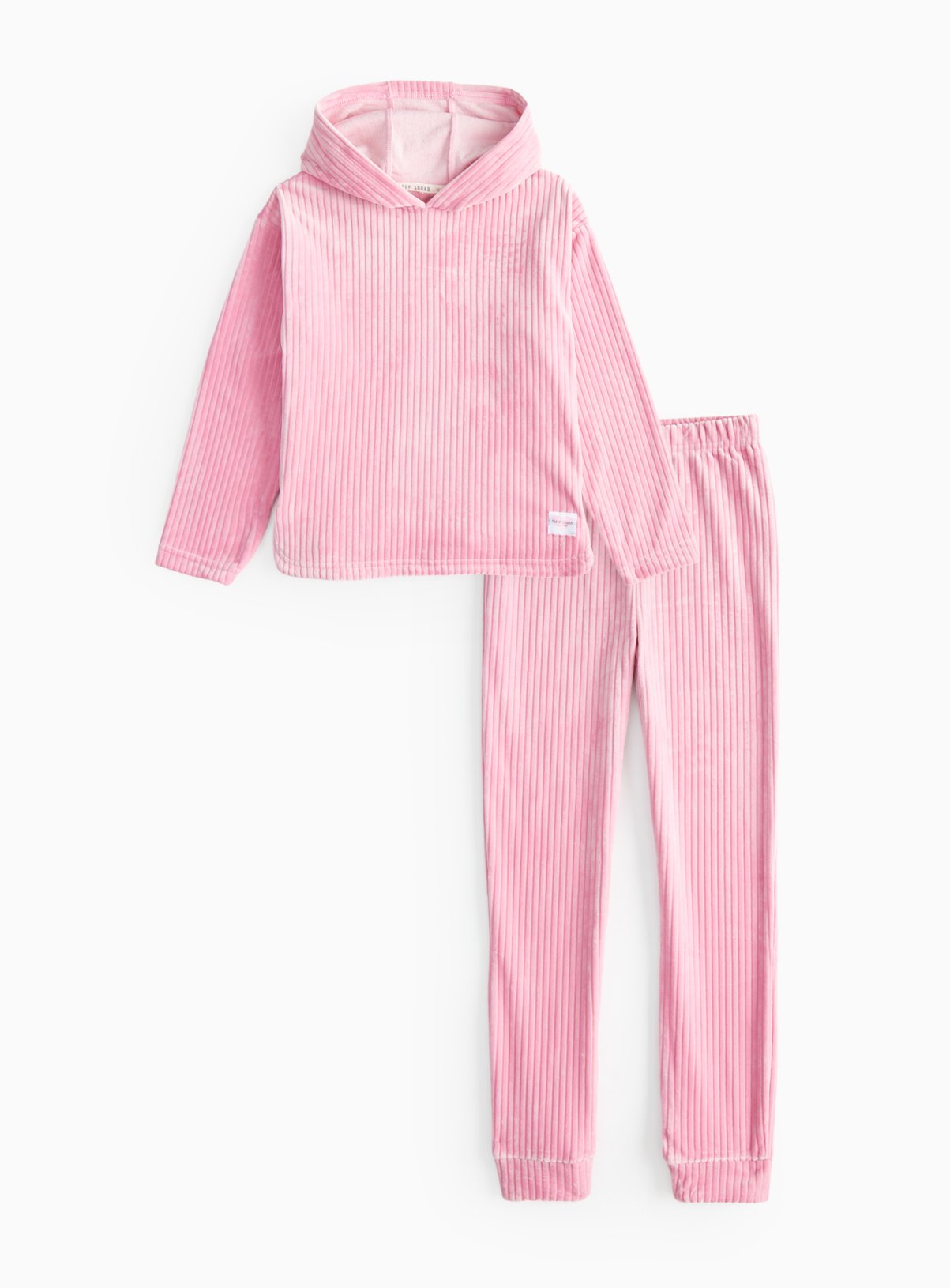 Pink Soft Ribbed Pyjama Hoodie & Bottoms Set 