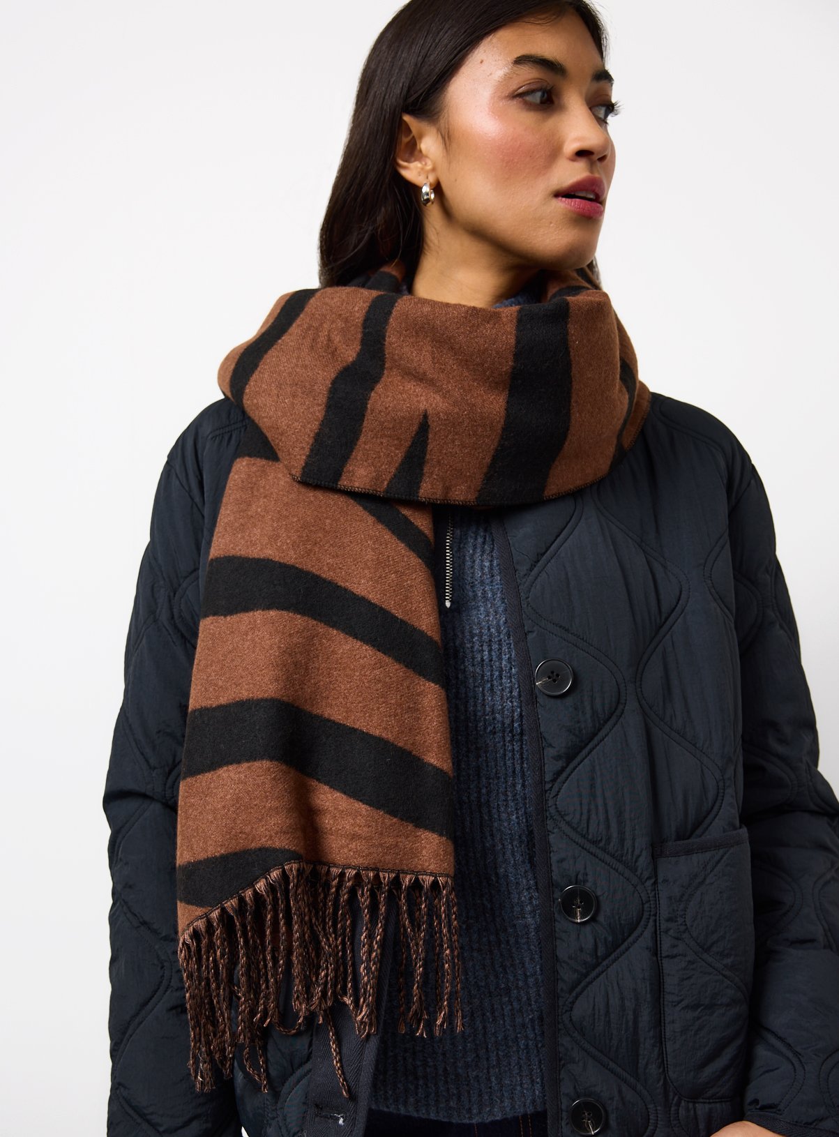 Brown Zebra Printed Midweight Scarf One Size