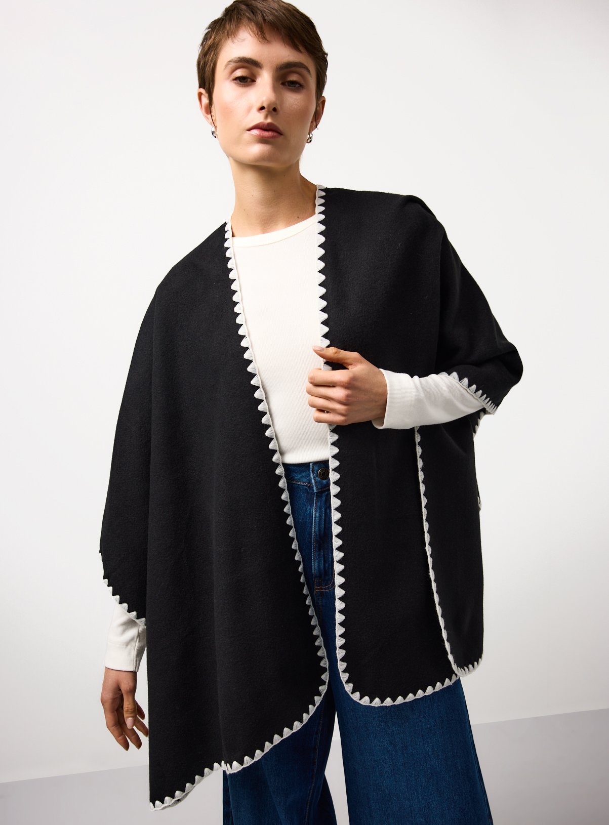 Black Blanket Stitch Cape One Size