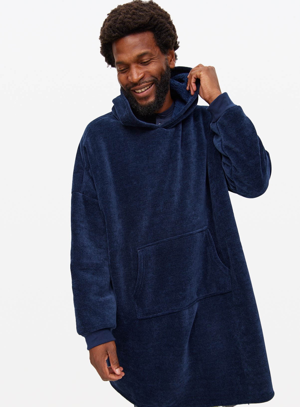 Navy Chenille Hooded Blanket 