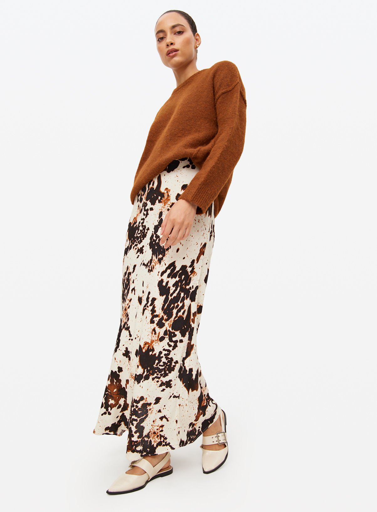 Cow Printed Midaxi Slip Skirt  