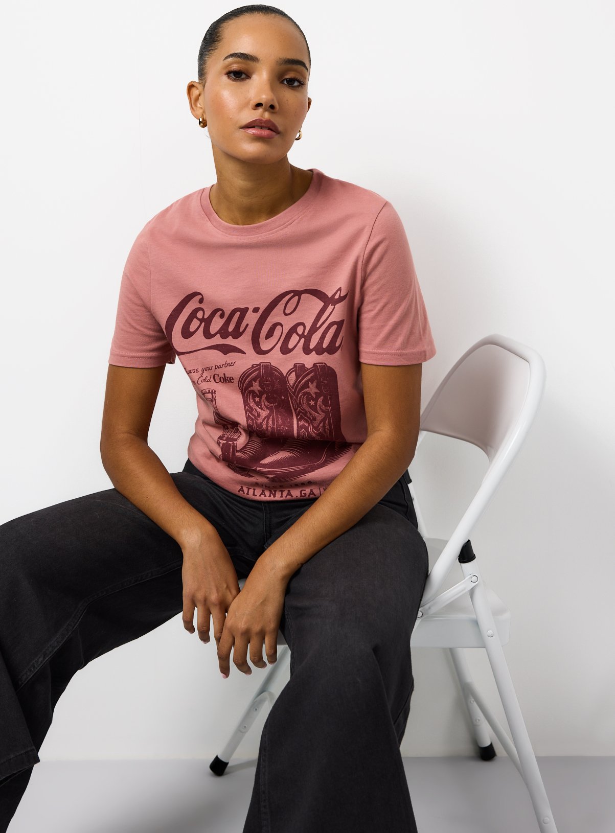 Western Printed Coca-Cola Pink Crew T-Shirt