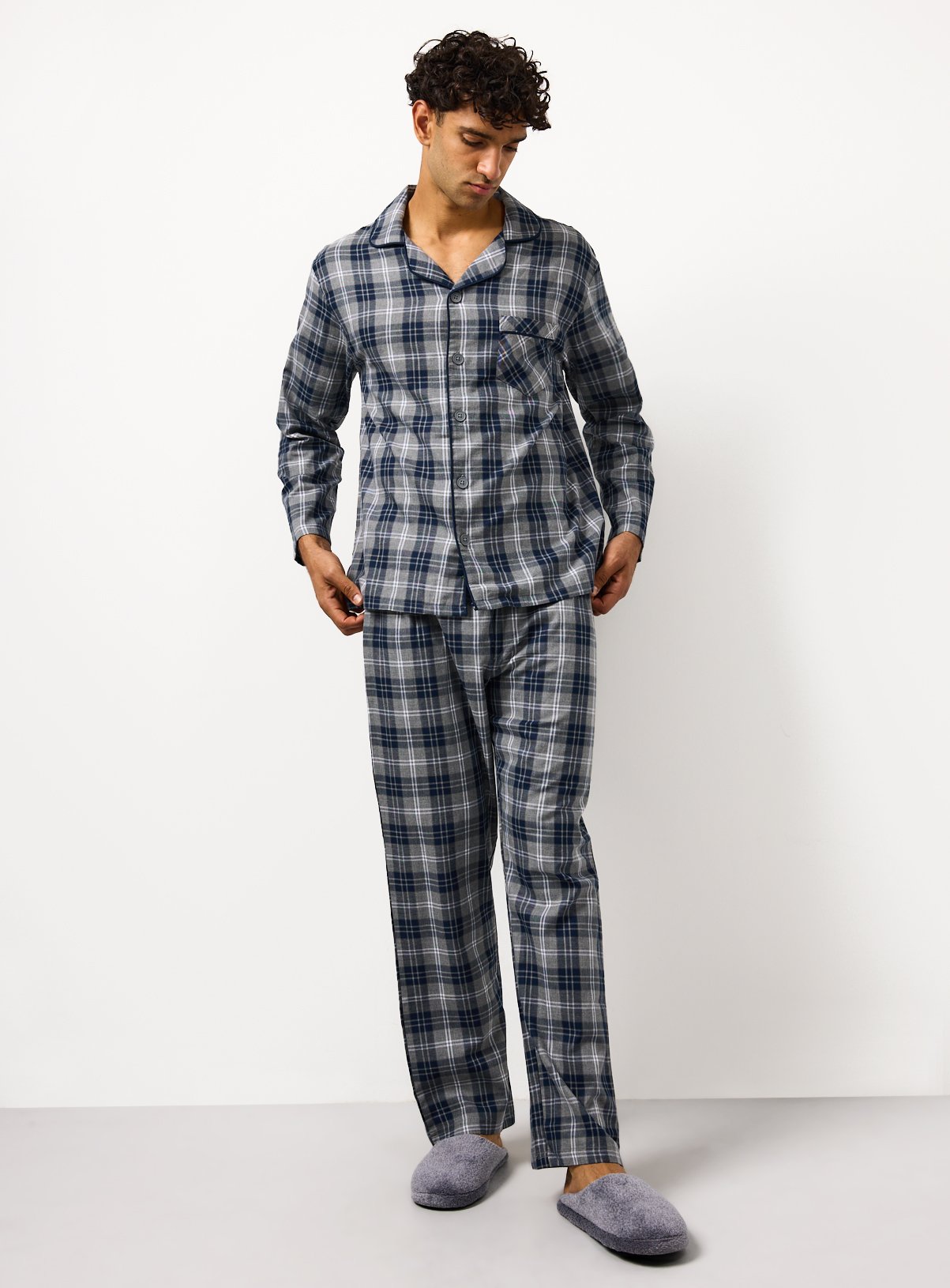 Grey Check Printed Traditional Pyjamas 