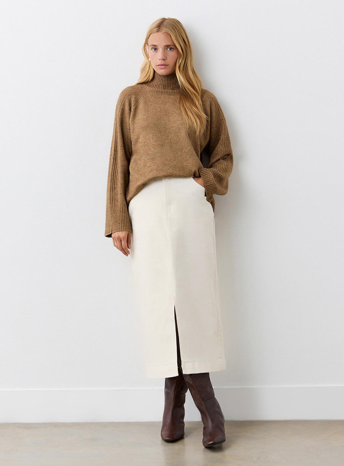 FINERY Rachel Denim Skirt Beige