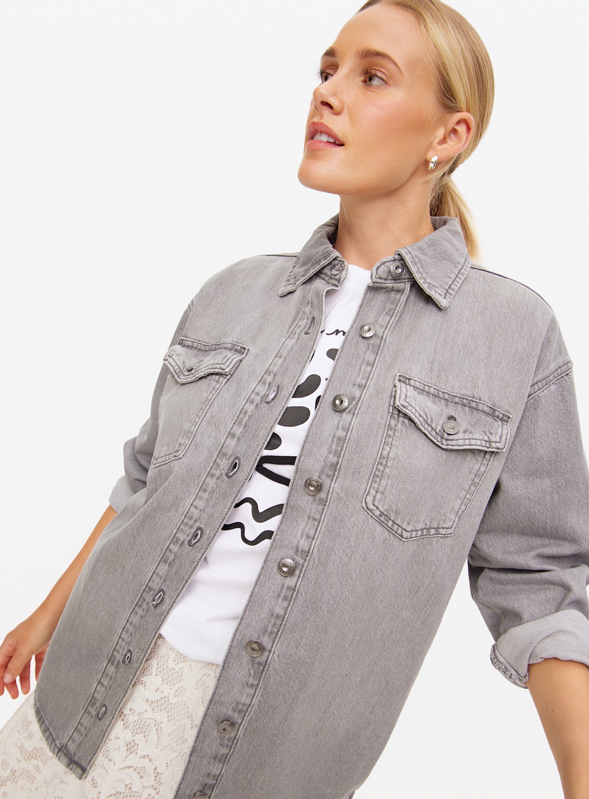 Grey Washed Oversized Denim Shirt 20