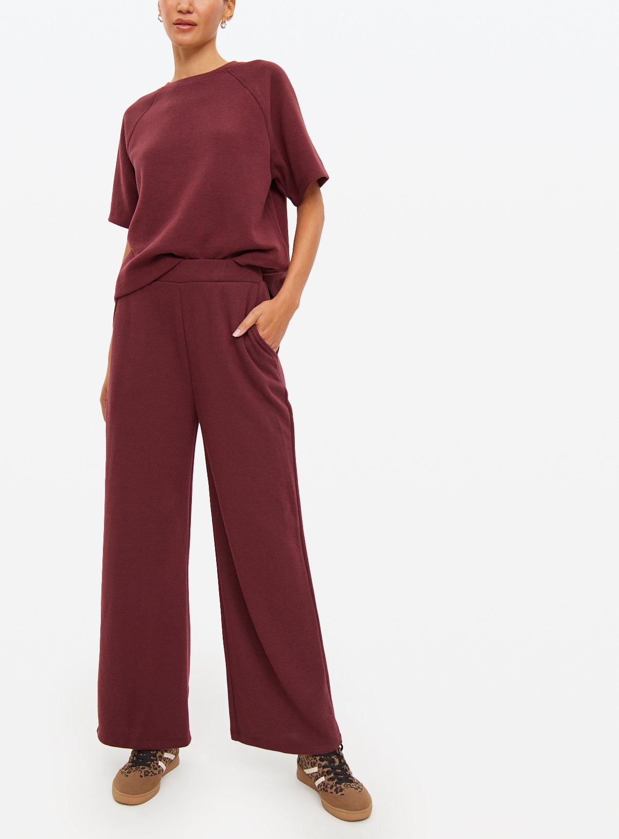 Burgundy Soft Touch Co-ord Wide Leg Jogger 