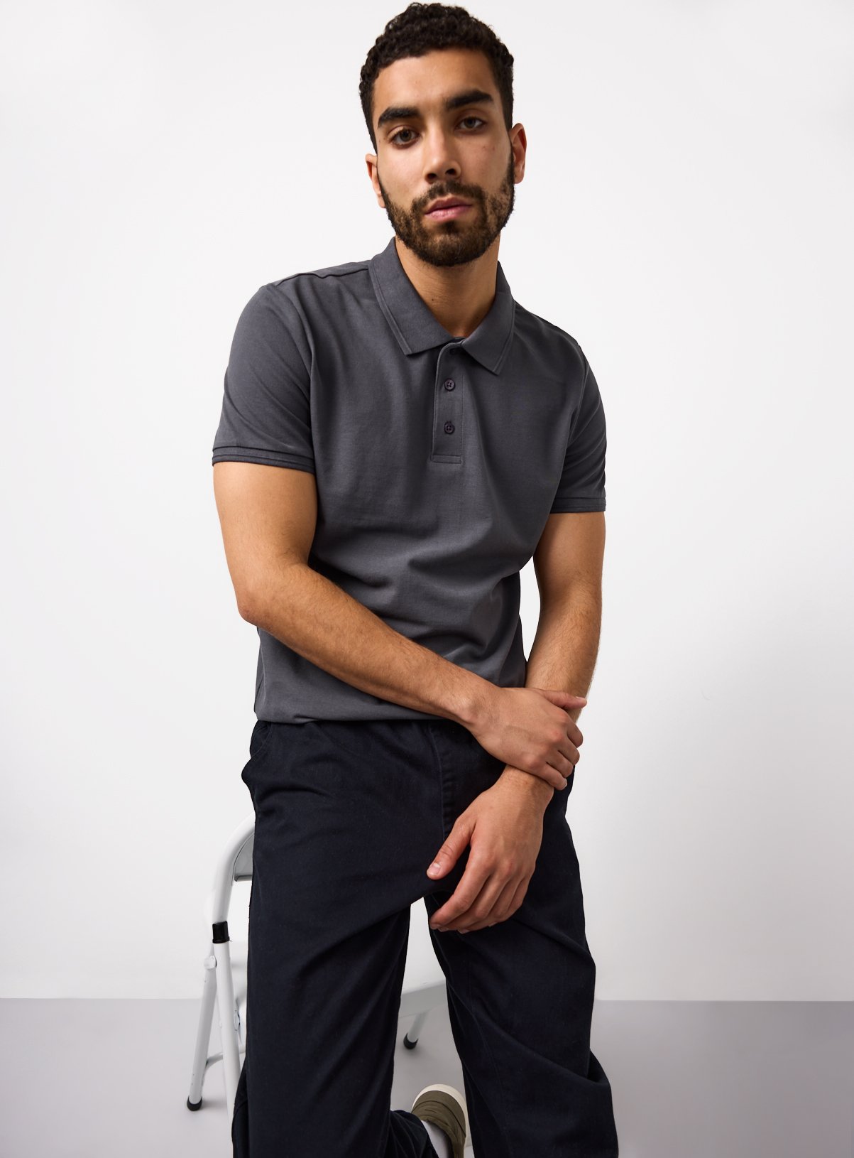 Grey Short Sleeve Pique Polo L