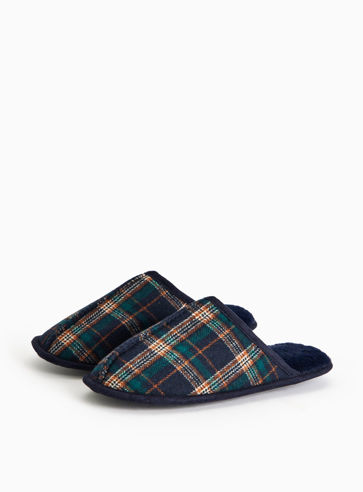 Navy Check Traditional Mule Slippers 