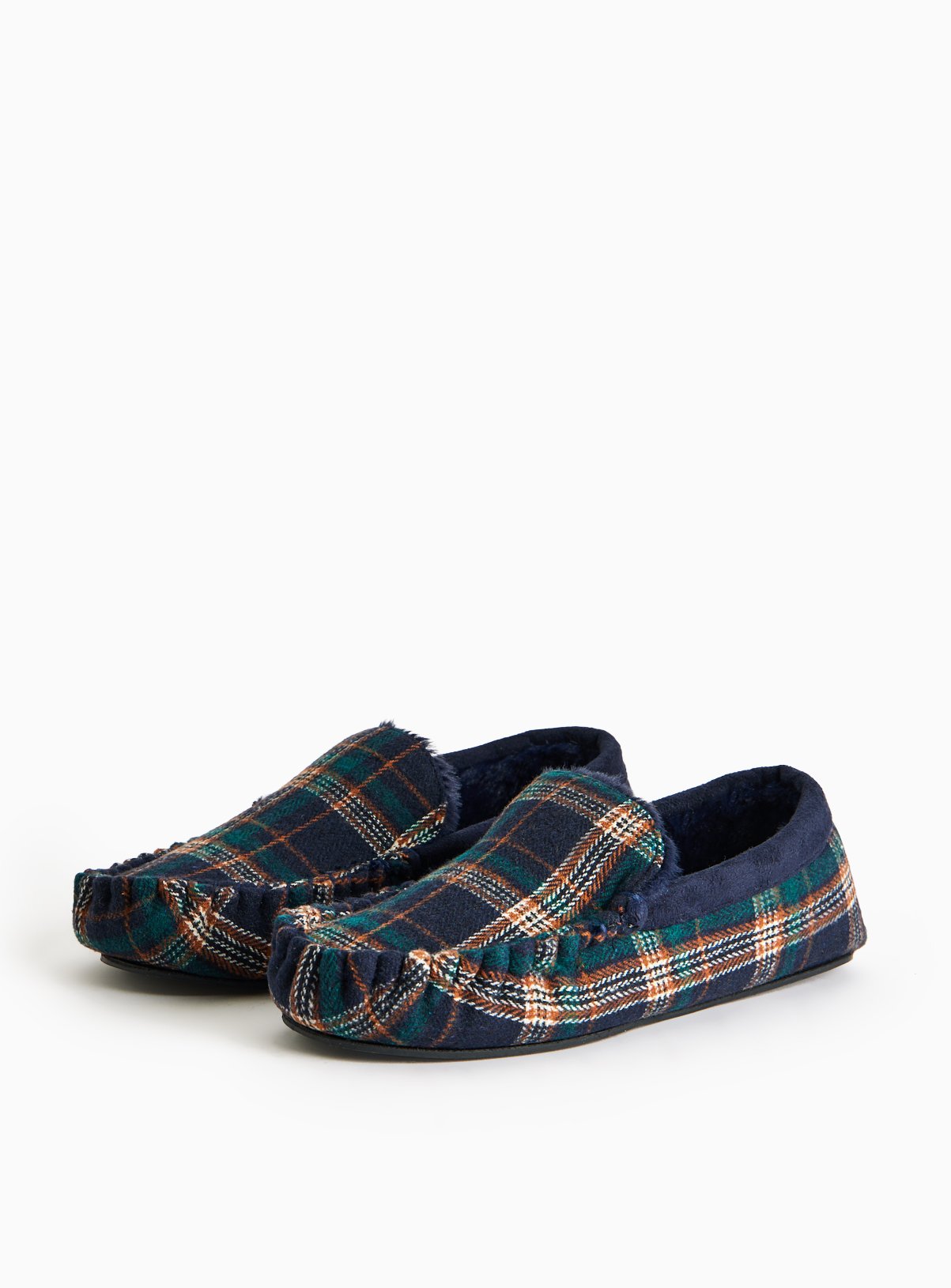 3M™ Thinsulate™ Navy Check Traditional Moccasin Slippers