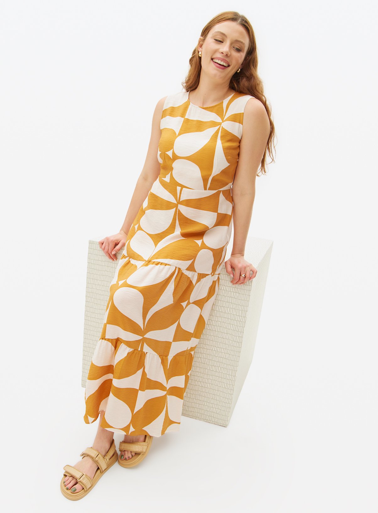 Tu X Scion Golden Print Tiered Midaxi Summer Dress