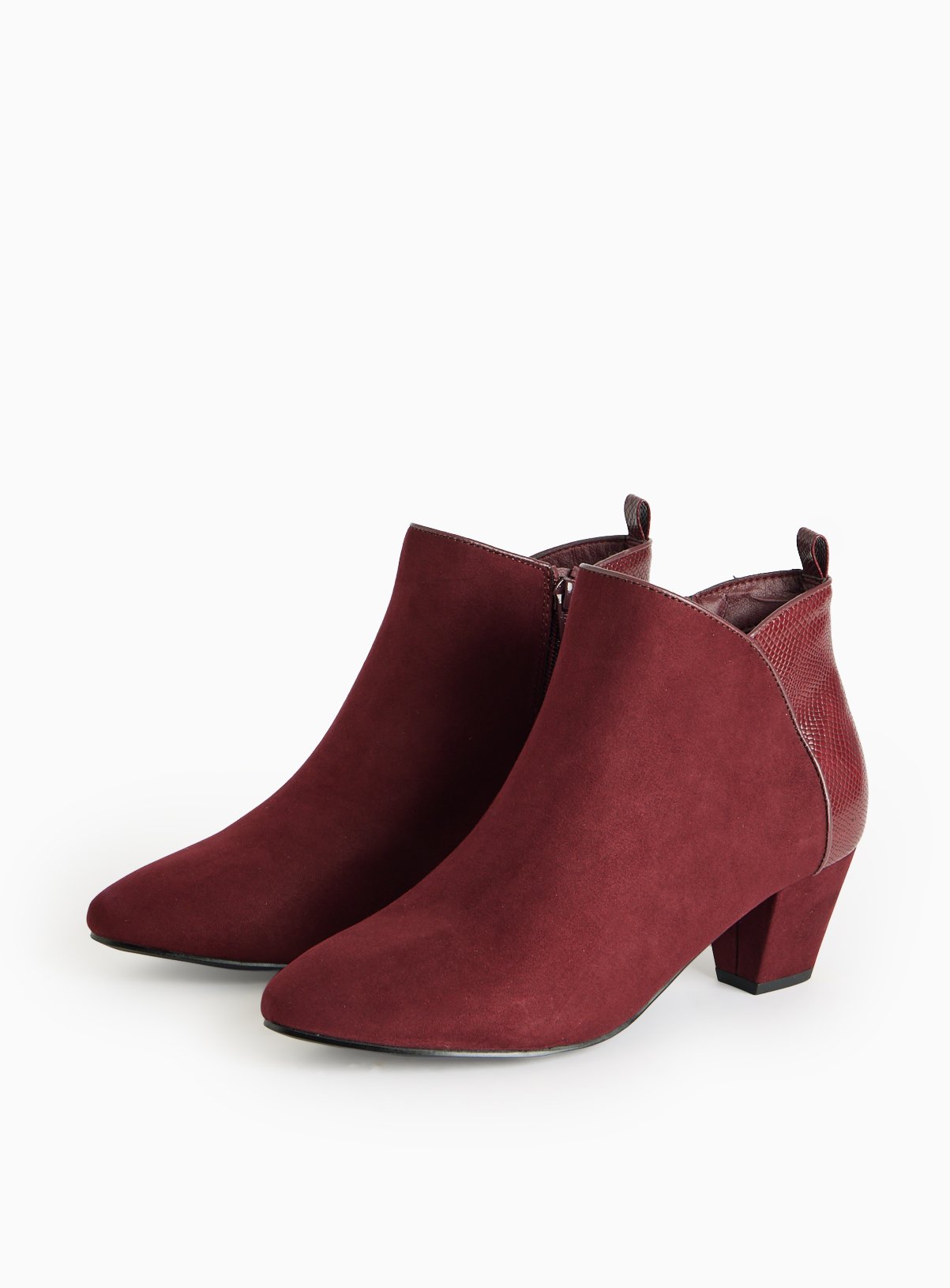 Burgundy Mixed Material Ankle Boots 