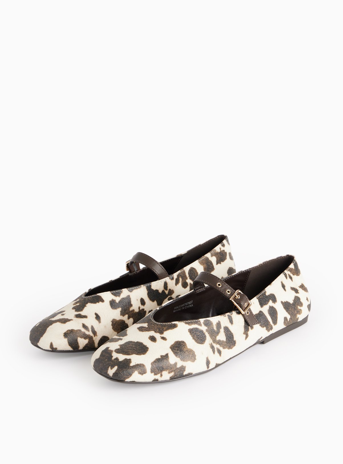 Cow Printed Faux Leather Ballerina Shoes