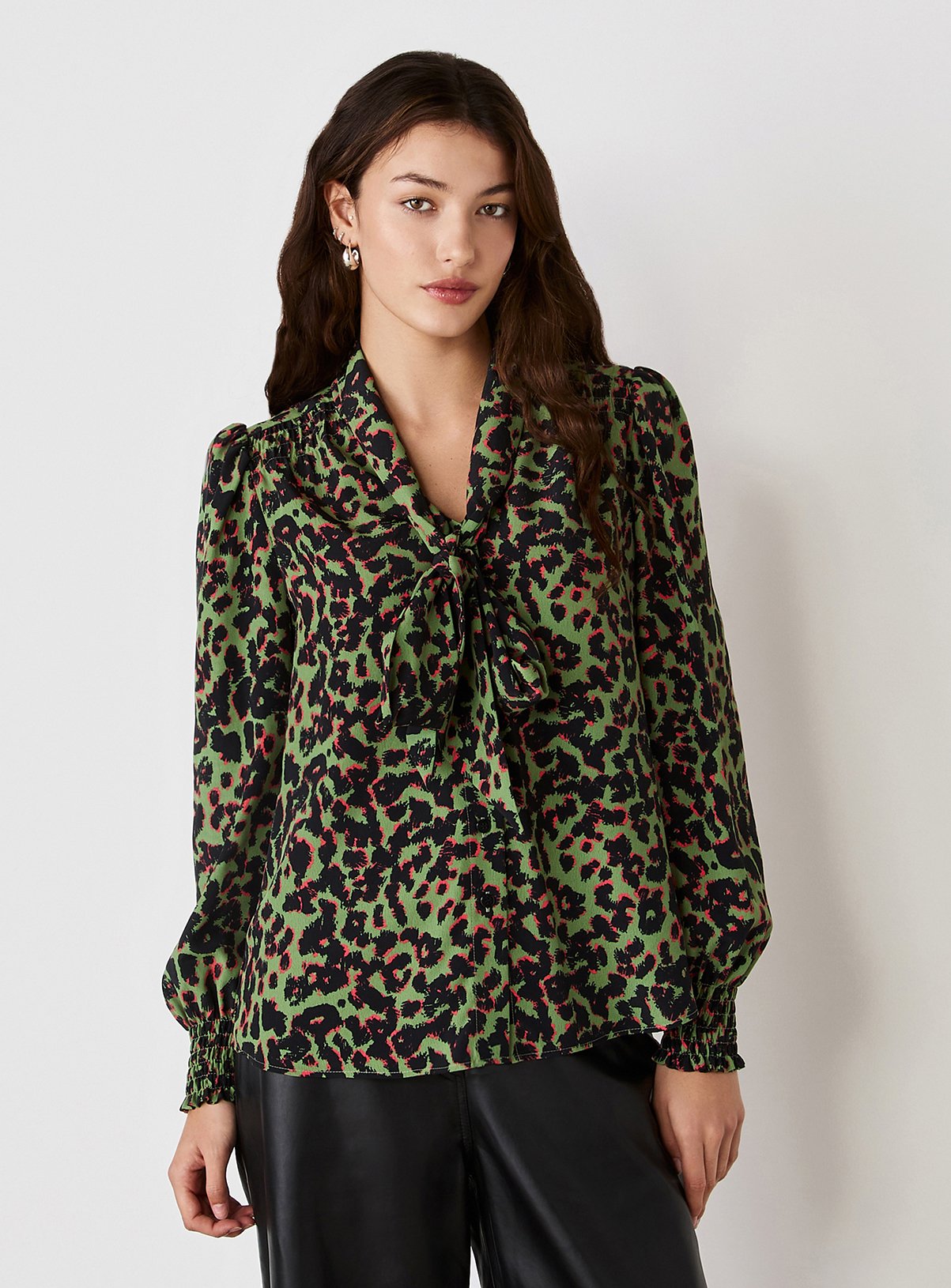 FINERY Lindsay Blouse Khaki Animal Print 