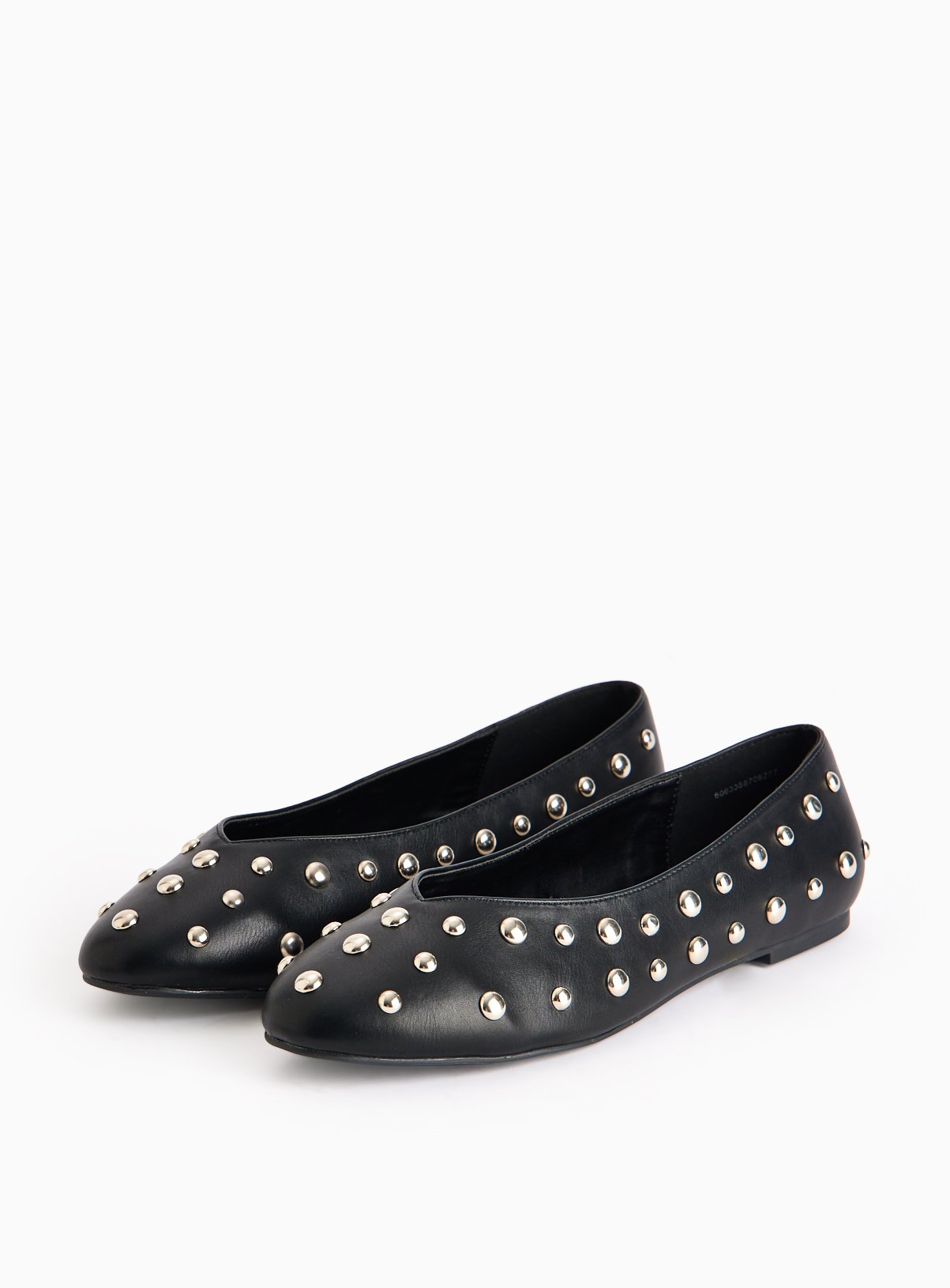 Black PU Dome Stud Ballerina Shoes
