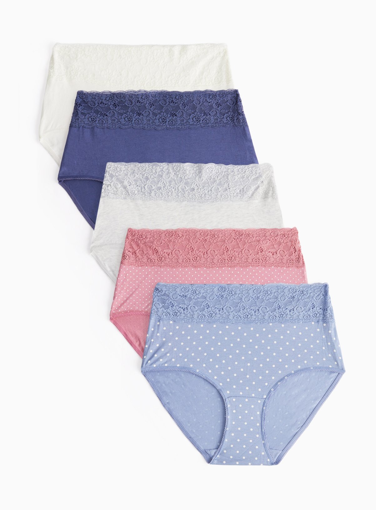 Polka Dot Printed Comfort Lace Full Knickers 5 Pack  