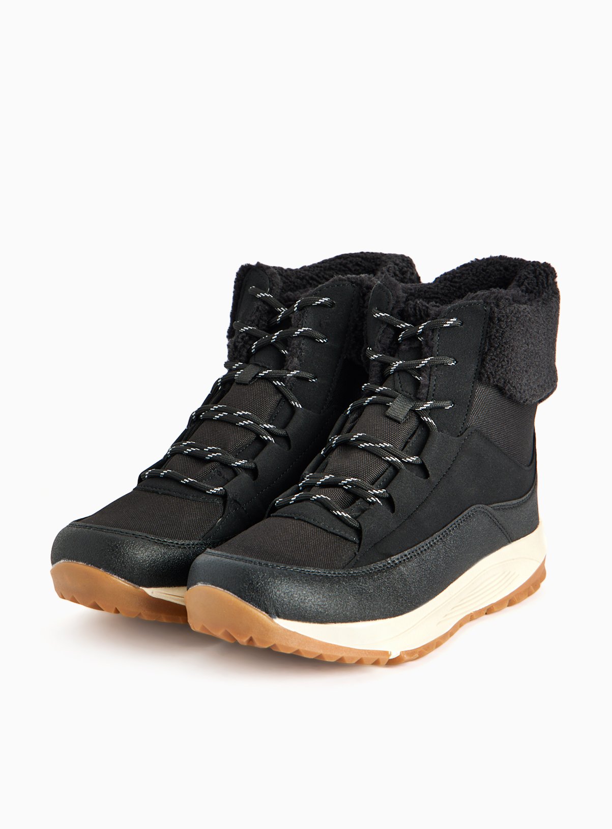Black Sherpa Cuff Sporty Hiker Boots 
