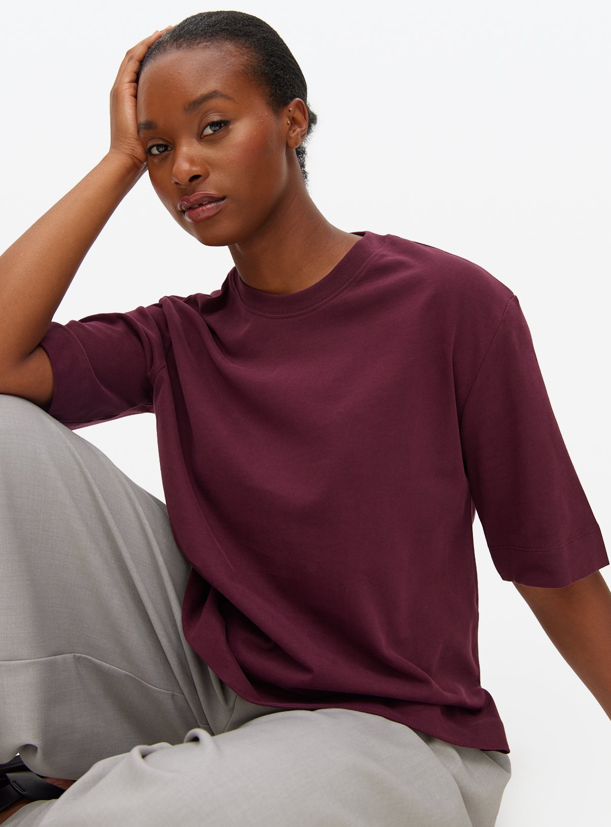 Burgundy Crew Boxy T-Shirt M